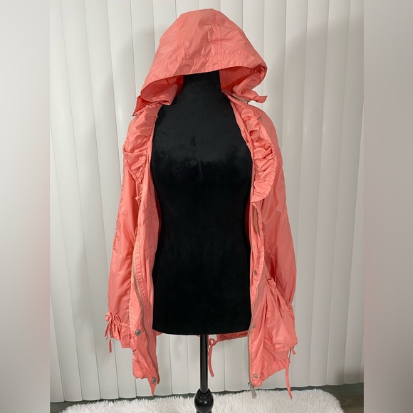 BLANC NOIR Sample Smocked Waist Nylon Anorak Windbreaker Hoodie Jacket Coral S - Picture 9 of 16